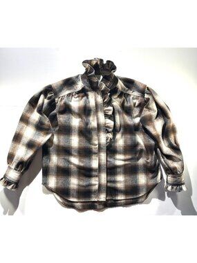 Plaid Ruffled Wool-Blend Shirt By Sundays S Brown/Beige